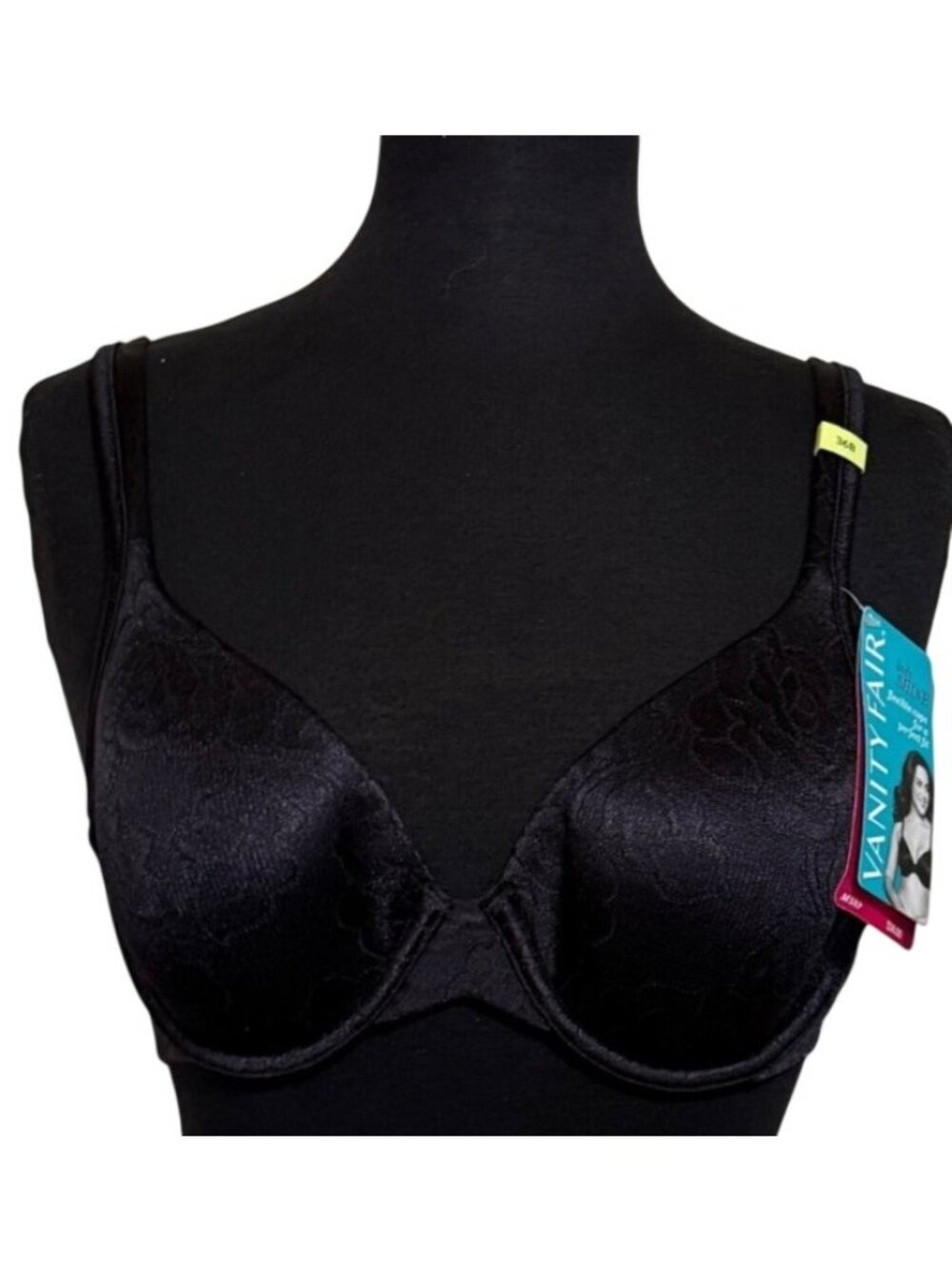 Vanity Fair Body Shine Underwire Black Bra w/Floral Pattern Women's 36B (NWT)